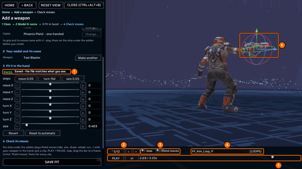 Checking Test Blaster’s moves